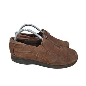 Dr. Scholls Irene Loafers Womens 10 Brown Nubuck Leather Front Zip Comfort Shoes